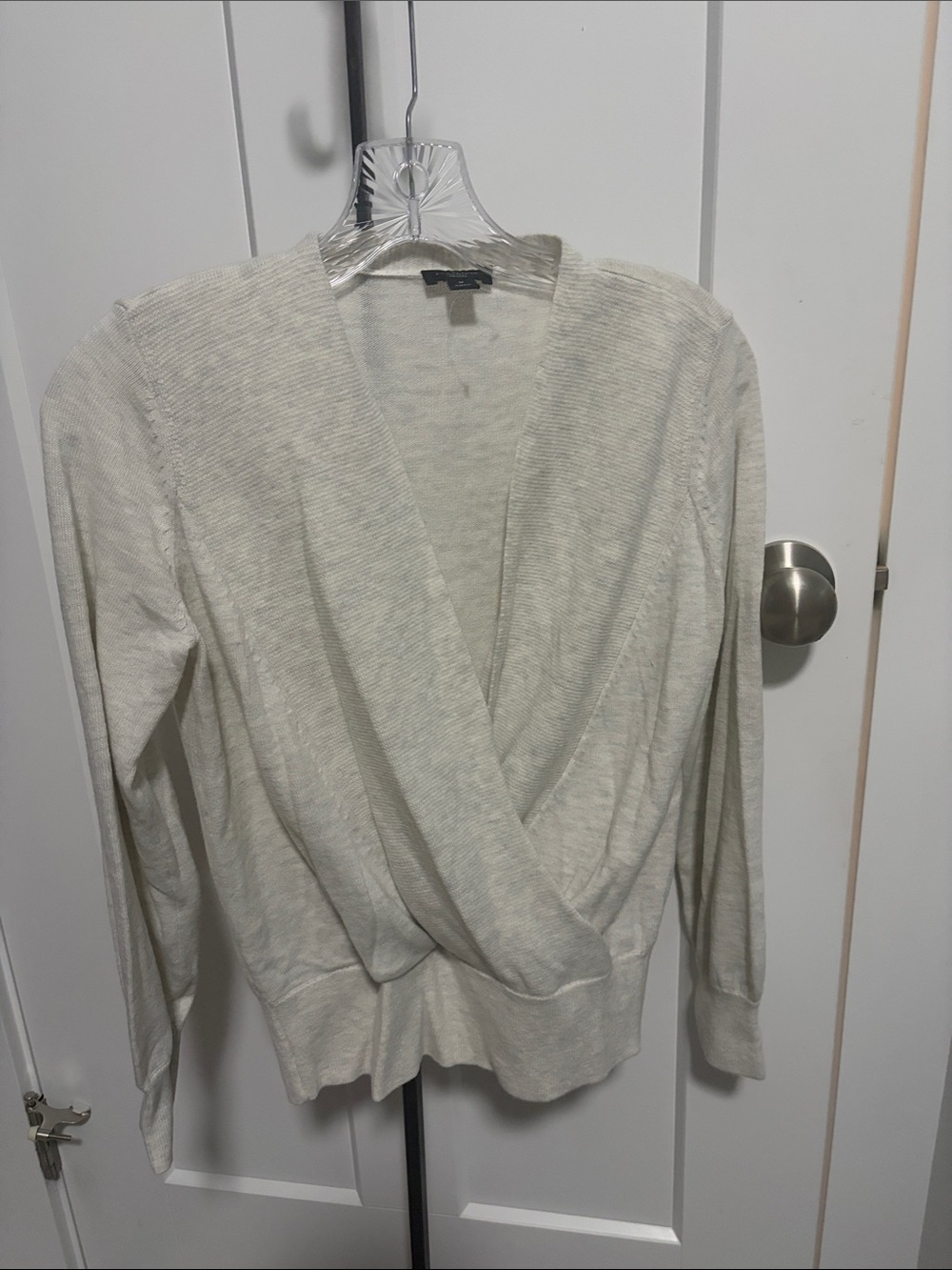 Ann Taylor Cream Wrap-Front V-Neck Sweater